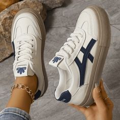 Glizm Navy Blue / 5 Women's Colorblock Sneakers Colorblock Sneakers, Vintage Trousers, Fathers Day Sale, Improve Posture, Foot Pain, Comfortable Sneakers, Canvas Sneakers, Outfits Casuales, White Sneakers