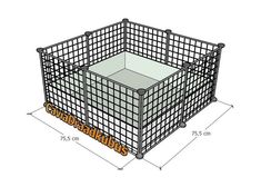 a large metal cage is shown with measurements for the sides and top section, including the bottom