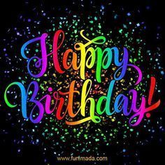 happy birthday card with colorful confetti on black background