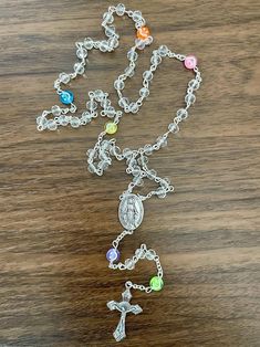 Catholic Prayer Rosary. Clear Crystals, Happy Faces, Silver Plated Crucifix, Virgin Mary Medallion. Smiley Faces, Rainbow Happy Faces, Y2K - Etsy Happy Faces, Smiley Faces, Clear Crystals, Happy Face, Smiley Face, Clear Crystal