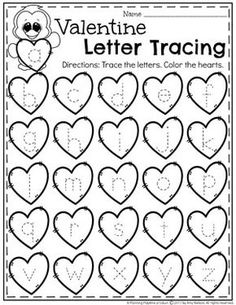 valentine's day letter practice worksheet with hearts