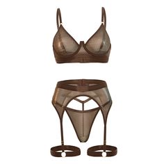 Embody sophistication and exclusivity with Jade Shine 3 Piece Bra Set, featuring iridescent chocolate brown and green mesh perfect for the fall. Boasting an underwire and adjustable straps, this set offers both support and comfort. The matching panty includes an attached adjustable garter and g-string back, making it a must-have fashion piece for this season. UNLINED UNDERWIRE IRIDESCENT MESH 3PC SET WITH CONTRAST ELASTICS STANDARD ADJUSTABLE SHOULDER STRAPS IRIDESCENT MESH WITH CONSTRAST ELASTI Bordelle Lingerie, Bridal Bustier, Bra Fitting Guide, Black Lingerie, Wrap Shirt, Plus Size Bra, Bra And Panty Sets, Bra Set, Lounge Wear