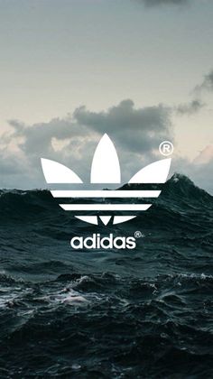 an image of the adidas logo on top of waves in front of a cloudy sky