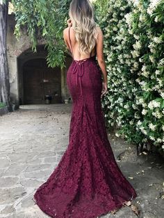 Prom Dresses V Neck, Dresses V Neck, Spaghetti Strap Prom Dress, Long Evening Dress, Lace Prom Dress, Backless Prom Dresses, Burgundy Lace, Long Prom Dresses, Sequin Maxi Dress