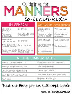 a facebook page with the text guidelines for mannerss to teach kids