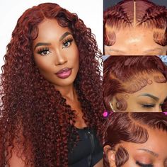 PRICES MAY VARY. 💖【Reddish Brown Curly Human Hair Wig Material】：Unprocessed 10A Brazilian Virgin Human Hair Deep Wave Lace Frontal Wigs, Full And Thick, Natural Look, Health And Comfort, Soft And Bouncy, Can Be Dyed, Bleached, Straightened And Restyled.No Smell, No Shedding &Tangle Free. 💖【Reddish Brown Lace Front Wigs Lace Size】13x4 Hd Transparent Lace, Soft, Invisible, Breathable &Comfortable. Free Part Lace Parting Space. You Could Do Any Part You Like; Make Your Face Looks So Cute. 💖【Redd Color Castaño, Curly Color, Curly Lace Frontal, Curly Lace Wig, Wig Material, Curly Human Hair Wig, Curly Lace Front Wigs, Wigs Human Hair, Human Virgin Hair