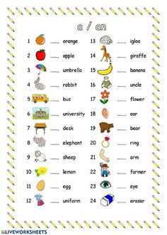 the worksheet is filled with words and pictures