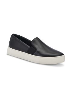 The Swift - Black Leather Modern Black Slip-ons With Rubber Sole, Modern Black Slip-ons With Contrast Sole, Slip-on Sneakers With Contrast Sole For Streetwear, Black Low-top Slip-ons With Ortholite Insole, Black Ortholite Low-top Slip-ons, Sporty Leather Slip-ons With Vulcanized Sole, Sleek Black Slip-ons With Rubber Sole, Black Synthetic Slip-on Sneakers With Vulcanized Sole, Black Slip-on Sneakers With Removable Insole