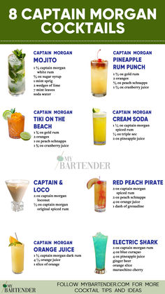 Captain Morgan Cocktails Cocktails With Captain Morgan, Captain Morgan Spiced Rum Drinks, Captain Morgan Cocktails, Captain Morgan Drinks, Rum Cocktails Easy, Caribbean Drinks