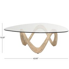 a table with a glass top and wooden legs, measurements for the height of the table