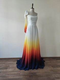 NEW Hand Painted Ombre Wedding Dress. Sunset Wedding Dress. - Etsy Wedding Dresses Ombre, Sunset Ombre Dress, Sunset Bedding, Sunset Wedding Dress, Wedding Dress Colorful, Dip Dye Wedding Dress, Ombre Bridesmaid Dresses, Painted Skirt, Colorful Wedding Dress