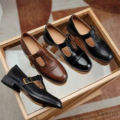 Lasaky - Hollow Out Round Toe Belt Buckle Single Shoes Low Heeled Mary Jane Vintage Shoes Mary Jane Shoes Flat, Oxford Boots, Brown Leather Shoes, Oxford Shoes Men, Leather Oxford Shoes, Low Heel Shoes, Poses References, Paint Finish, Mary Jane Heels