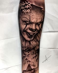 Horror Leg Sleeve, Horror Sleeve, Horror Tattoos, Clown Tattoo, Scary Tattoos, Tattoo Leg