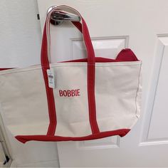 New. L.L.Bean In Maine Tote Nwt "Bobbie" Large Red Casual Bag, Large Red Shoulder Bag With Large Capacity, Large Red Everyday Shoulder Bag, Red Canvas Bags For Errands, Red Canvas Bag For Errands, Large Red Shoulder Bag For Everyday, Red Canvas Pouch Bag For Everyday, Canvas Beach Bag, Straw Tote Bag