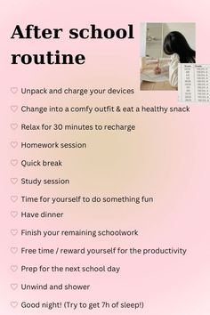 a pink poster with the words after school routine