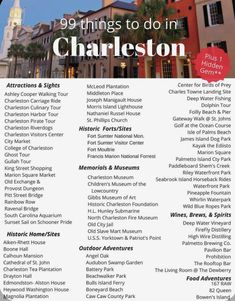 an advertisement for charleston with the names of attractions and places to see in front of it