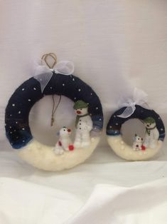 two christmas wreaths with snowmen on them