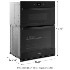 two black ovens side by side with measurements