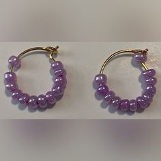 Purple Beaded Earrings Purple Round Beaded Earrings With Ear Wire, Elegant Small Hoop Purple Earrings, Adjustable Hypoallergenic Purple Beaded Earrings, Elegant Purple Small Hoop Earrings, Purple Beaded Hoop Earrings With Round Beads, Purple Beaded Hoop Earrings, Hypoallergenic Purple Round Bead Earrings, Elegant Adjustable Purple Beaded Earrings, Purple Beaded Dangle Hoop Earrings