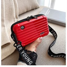 Color: Red Cheap Red Crossbody Box Bag, Cheap Red Travel Pouch, Mini Suitcase, Mini Luggage, Women Purse, Small Cosmetic Bags, Bag Women Fashion, Crossbody Bag Women, Backpack Sport