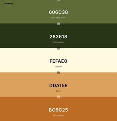 the font and numbers on this color scheme are all in different colors, from green to brown