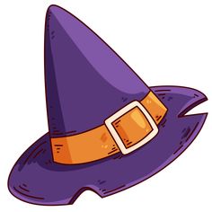 a purple witch's hat with an orange belt