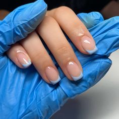 blue BIAB french tip 🩵 Light Blue Short French Tips, Short French Blue Nails, Short Square French Tip Nails Blue, Light Blue French Tips Square, Powder Blue French Tips, Biab French Nails, Square Nails Blue French Tip, Blue French Short Nails, Light Blue French Tip Nails Short