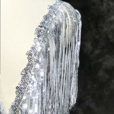 Sequin Fringe Trim Fringe Dress Tassel Shoulder Embellished | Etsy Silver Beaded Sequin Fabric For Party, Dress Dance Costumes, Head Veil, Party Fringe, Fringe Accessories, Bling Belt, Diy Headbands, Bling Belts, Yard Party