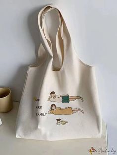 BirdinBag - Chic & Adaptable Cartoon Print Womens Tote Bag Letter Bag, Beige Pattern, Bags Tote, Word Wrap, Shoulder Tote Bag, Print Tote, Printed Tote Bags, Womens Tote, Shoulder Tote