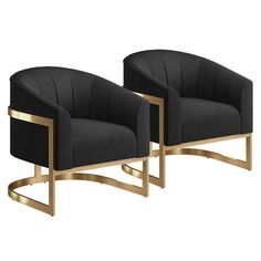 pair of black velvet chairs with gold legs