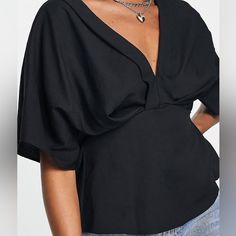 Black Kimono Smock Short Sleeve Top With V-Neck Detail Black Kimono, Asos Tops, Smock Top, Short Sleeve Top, Smocking, Short Sleeves Tops, Sleeve Top, Asos, Top Blouse