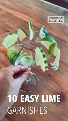 someone is cutting up some vegetables on a cutting board with the words 10 easy lime garnishes