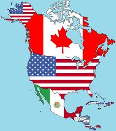 an image of a map with the flags of canada and usa on it's sides