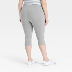 Keep your casual style on point with these High-Waist Cotton Blend Seamless Capri Leggings from A New Day™. These below-knee ankle leggings make a go-to pick whether you're hanging around the house or heading out casually. They feature a high-rise fit to create a flattering silhouette, along with a cotton gusset for breathable wear. Plus, the seamless leggings are crafted from soft, stretchy fabric for comfortable movement. Pair them with a range of tank tops, tees and sweatshirts, along with sn Casual Stretch Capris, Casual Stretch Capris With Short Length, Casual Stretch Short Leg Capris, Casual Knee-length Workout Capris, Casual Knee-length Stretch Leggings, Casual Knee-length Yoga Leggings, Casual Capri Length Leggings For Loungewear, Stretch Knee-length Capris For Loungewear, Gray Stretch Knee-length Bottoms