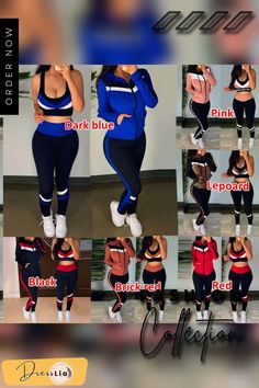 Women Fashion Sports Suits Running Wear Gym Clothes Vest Top / Pants/ Coat 3pcs Set Casual Stretch Sets For Jogging, Casual High Stretch Sports Sets, Stretch Sportswear Sets For Jogging, Casual Stretch Sets For Gym, Casual Stretch Gym Sets, Casual Fitted Gym Sets, Casual Fitted 3-piece Set, Casual Blue Gym Sets, Trendy Stretch Sports Sets