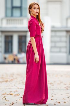 "Wine Dress, Maxi Dress, New Year Dress Classic wine colour maxi dress with pleats ➤ Features > dress lenght: 150 cm / 59,05\" > mid sleeves > v neckline > pleats in skirt part > waistband ➤ Sizing My Size Guide in FAQ section below will help you define the perfect size match. The item can also be made according to your measurements - just message them to me. ➤ Delivery Your item is made-to-order and will be ready within 2-7 days. Average delivery times: > North America: up to Pink Pleated A-line Maxi Dress, Summer Floor-length Maxi Dress For Work, Pleated A-line Maxi Dress For Daywear, Spring Workwear Floor-length Dresses, Floor-length Maxi Dress With Pleated Waist For Spring, Spring Floor-length Maxi Dress With Pleated Waist, Spring Floor-length Pleated Maxi Dress, Long Pink Pleated Dress, Maxi Length Pleated Waist Workwear Dress