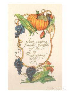 a thanksgiving card with grapes and pumpkins