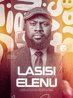 a man wearing a hat and tie in front of a poster with the name lassi elenu