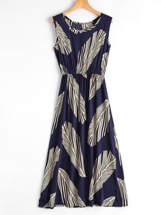 Sleeveless Leaf Print Midi Dress - Deep Blue - 3H33313013 - Original Design-Women's Clothing  #OriginalDesignWomensClothing #Original #DesignWomen's #Clothing Pretty Leaf, Midi Dress Style, Stitch Fix Outfits, Stitch Fix Stylist, Midi Ruffle Dress, Sleeveless Midi Dress, Black Women Fashion, Online Dress Shopping, Printed Midi Dress