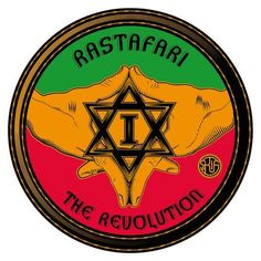 rastafari the revolution sticker on a white background with an orange and green star