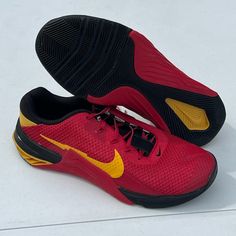 Nike Metcon 7 By You 2022 Yellow Red Training Dj7031-991 Men’s Size 11 A Little Wear On The Heels See Pictures. These Are In Great Shape 040 Red Gym Sneakers With Branded Insole, Red Low-top Sneakers For Gym, Red Low-top Gym Sneakers, Nike Metcon 7, Nike Metcon, Nike Red, Box Color, Shoes Nike, Men's Nike