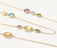 This necklace features a selection of multicolored gemstones on an exceptionally fine chain, interspersed with 18K yellow gold disks hand-engraved using the ancient Florentine technique. This 36" necklace can be worn long for a layered look or worn doubled. Gold Disc, Jewelry Techniques, Branded Gifts, High Jewelry, Layered Look, Hand Engraving, Semi Precious Gemstones, Ring Bracelet, Jewelry Branding