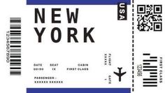 a new york boarding pass is shown in black and white