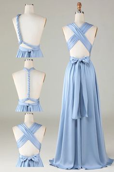 the back of a bridesmaid's dress, with three different views of it