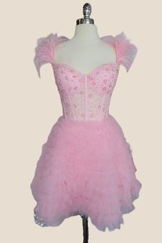 Ruffled Tulle Mini Dress With Fitted Bodice, Luxury Pink Ruffled Mini Dress, Pink Fairycore Mini Dress With Ruffles, Short Princess Dress, Pink A-line Mini Dress With Ruffles, Pink Tutu Dress With Lace Trim For Dress-up, Tulle Material, Convertible Dress, Bridesmaid Accessories