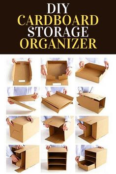 the instructions for how to make a cardboard storage organizer