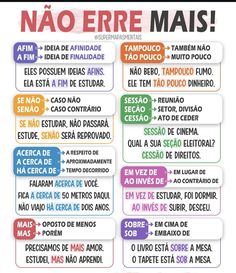 a spanish language poster with the words nao erre mais in different languages