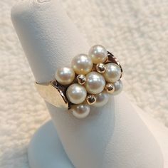 This is a ladies ring made of 14K yellow gold featuring 9 pearls Elegant Multi-stone Gold Pearl Ring, Gold Multi-stone Pearl Ring For Anniversary, Ladies Ring, Vintage Pearl, June Birthstone, Vintage Pearls, June Birth Stone, Pearl Ring, Chicago Il