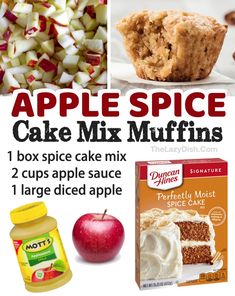 an advertisement for apple spice cake mix muffins