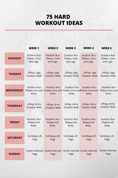 a pink and white workout schedule with the words'75 hard workout ideas '